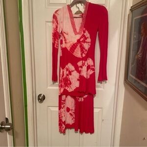 Love Tanjane Rayon Womens Pink Stretch Tie Dye Top Oversized SM & Maxi Skirt Med